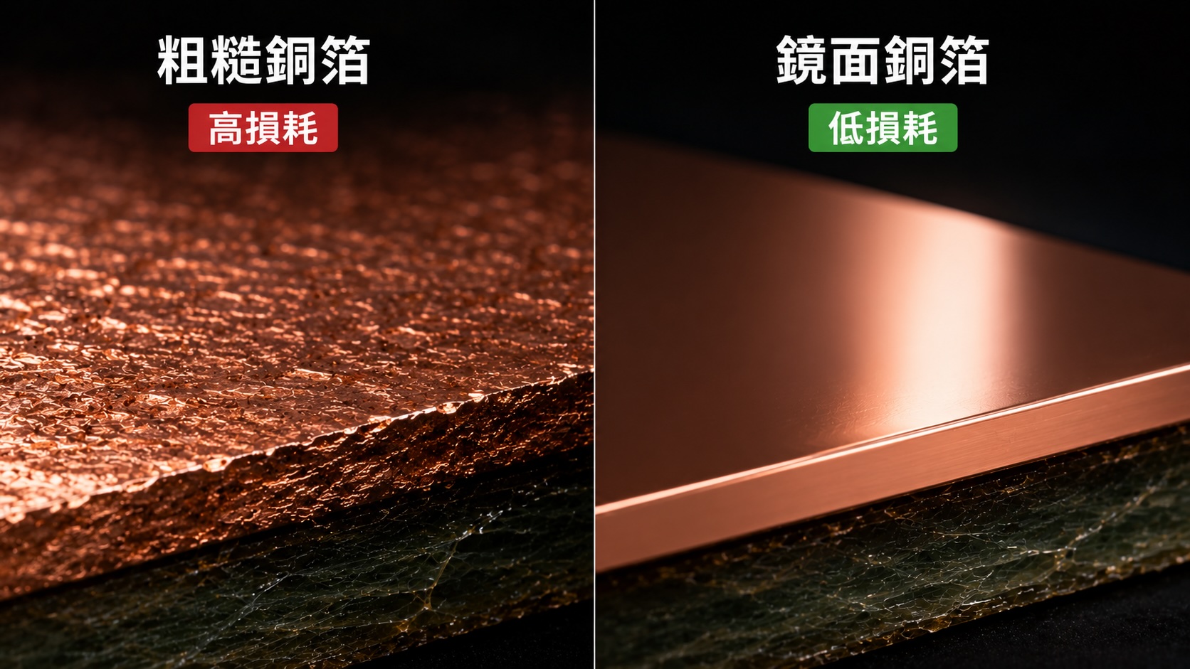 趨膚效應：粗糙銅箔高損耗 vs 鏡面銅箔低損耗