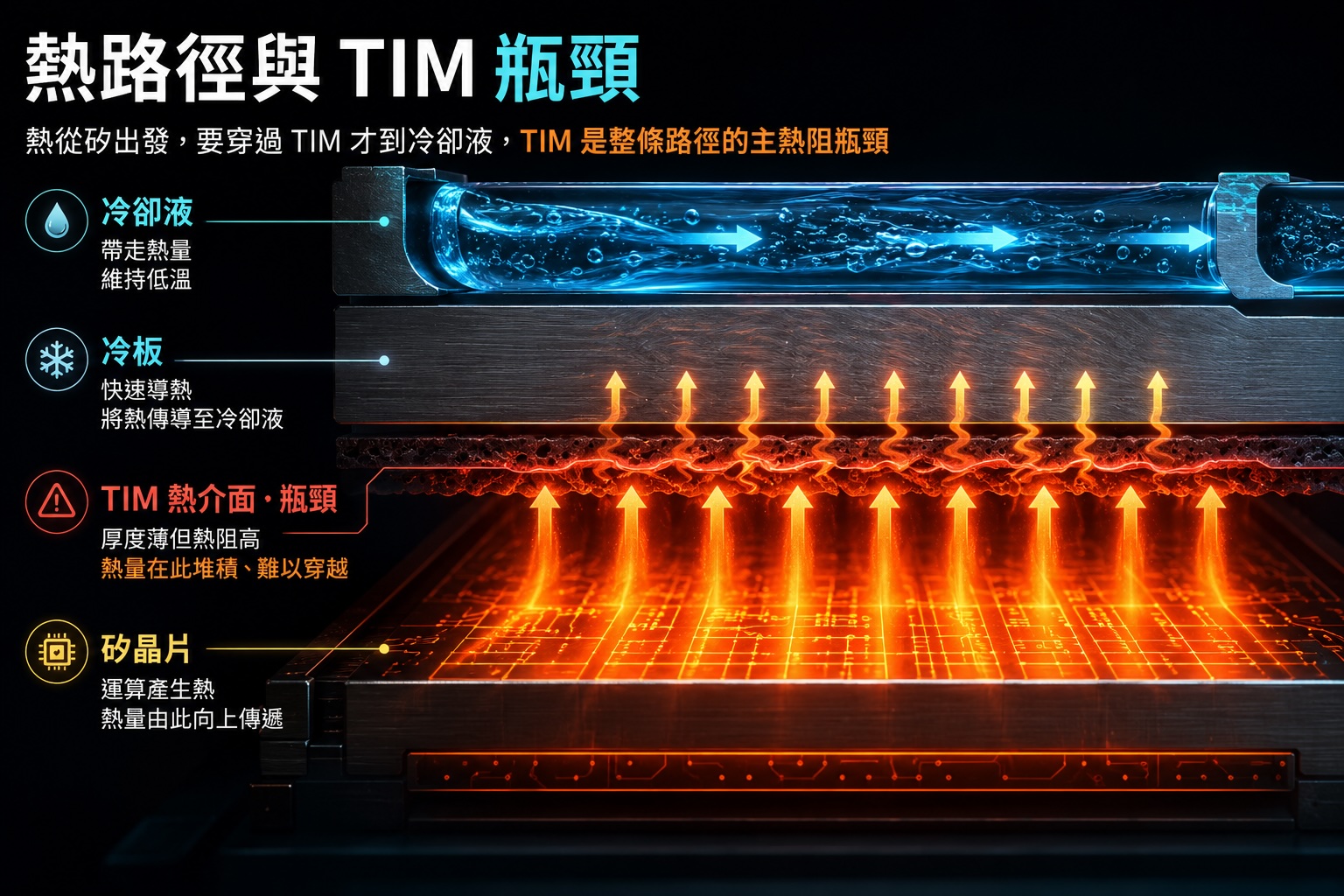 直接對矽移除 TIM1 的前後對照：原本夾在矽與冷板之間的 TIM1 材料層物理消失