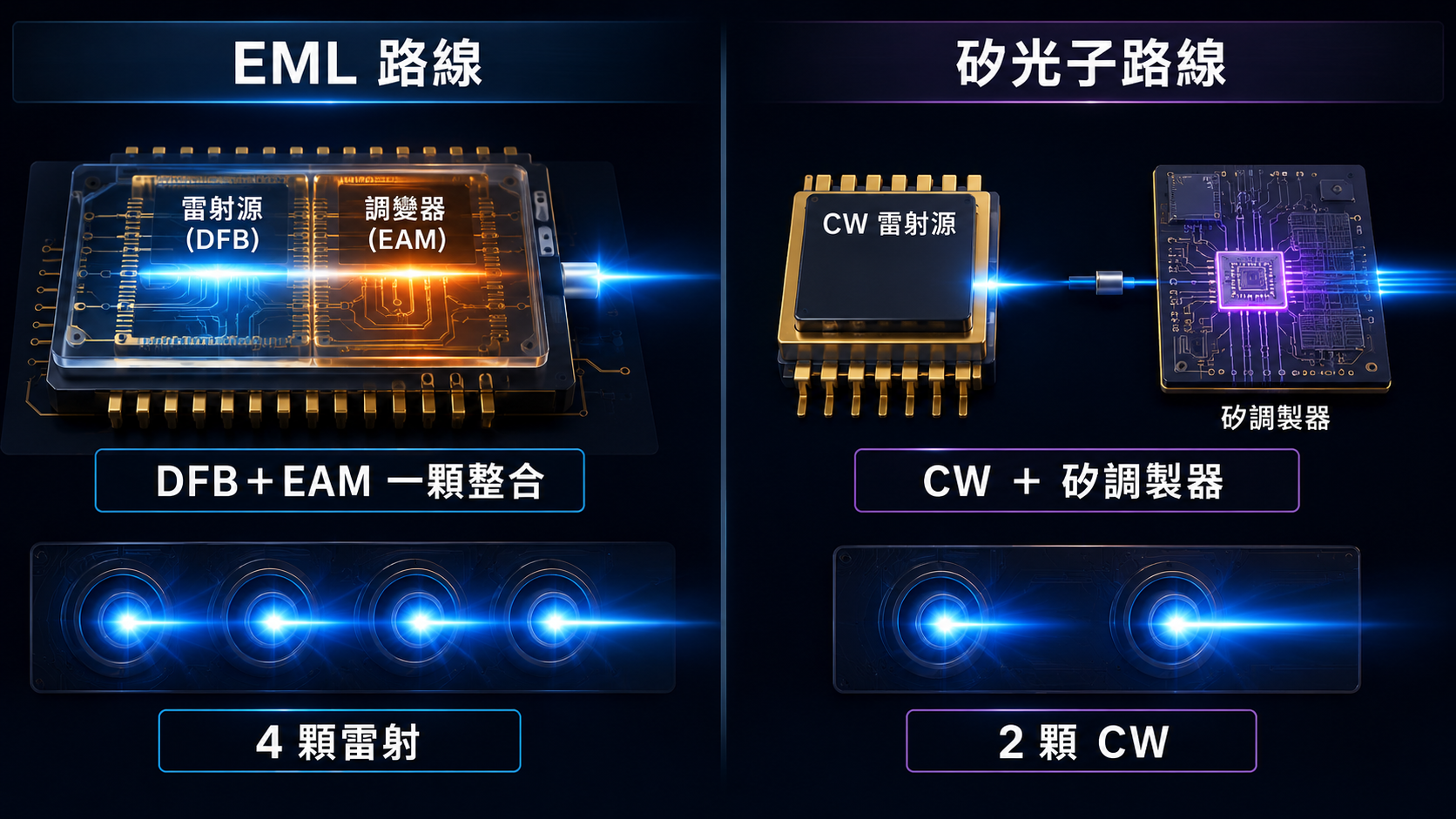 EML 與矽光子路線對照