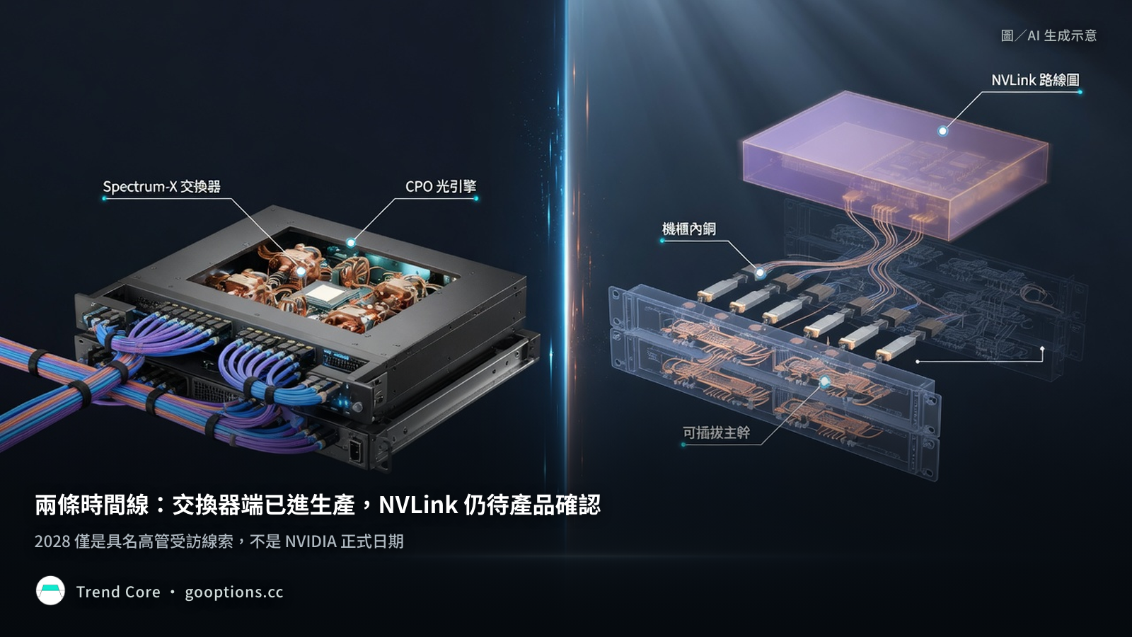 Spectrum-X 交換器端 CPO 已進生產與 NVLink 共封裝光學仍在路線圖的分層