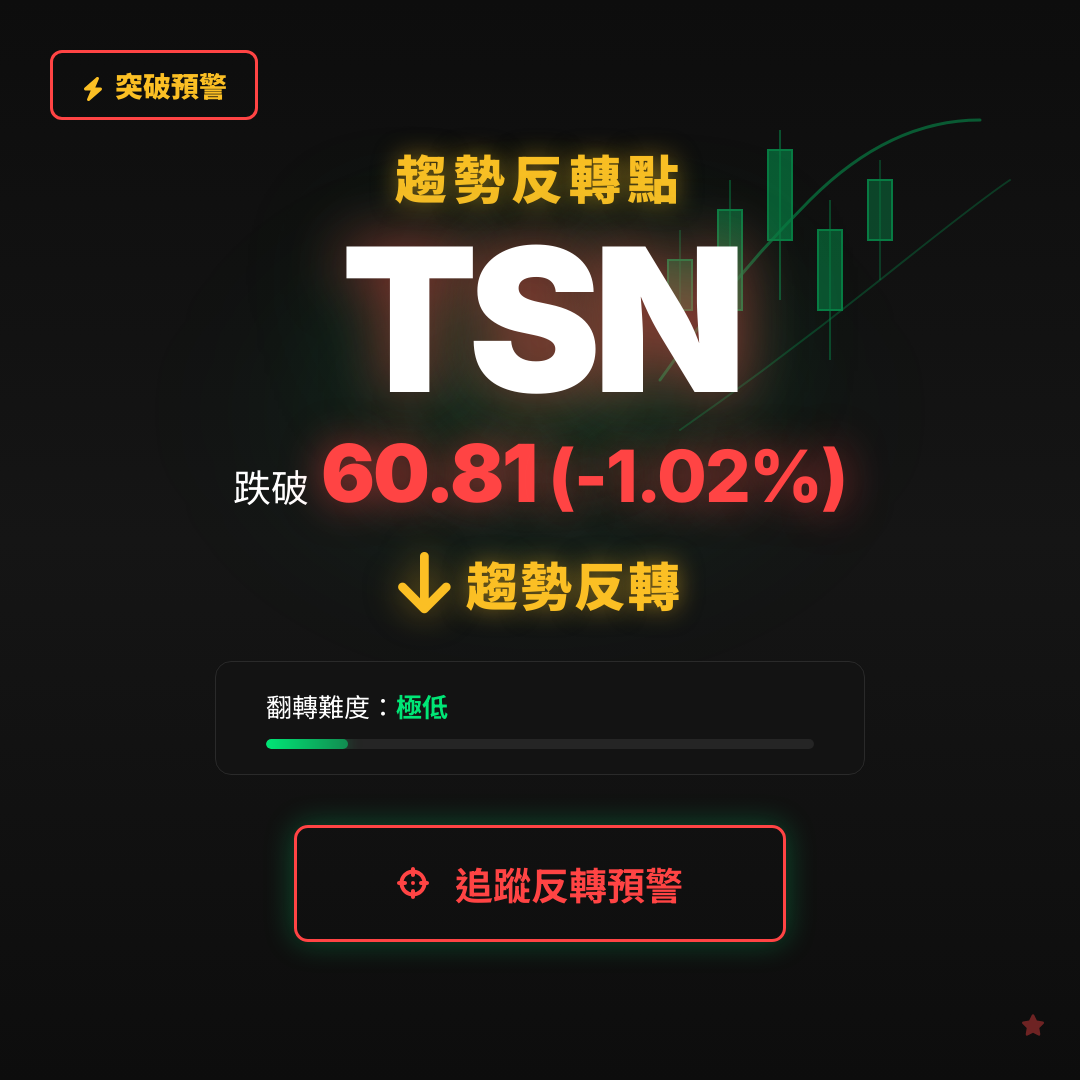 🔄 TSN 即將測試｜反轉價 $60.81